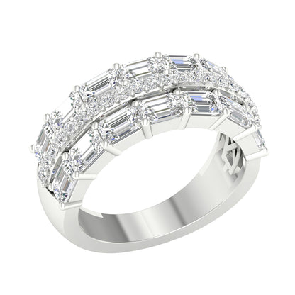 Adamante 3-3/4 ct. tw. Lab-Grown Emerald Cut & Round Diamond Multirow Ring in 14K White Gold front view