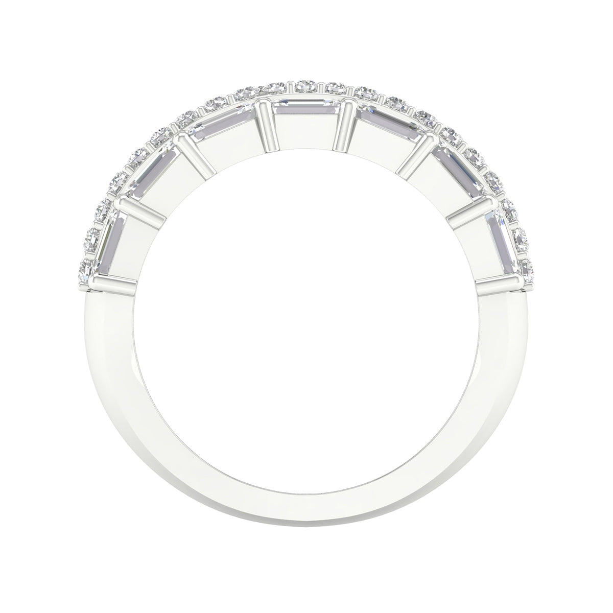 Adamante 3-3/4 ct. tw. Lab-Grown Emerald Cut & Round Diamond Multirow Ring in 14K White Gold close-up detail