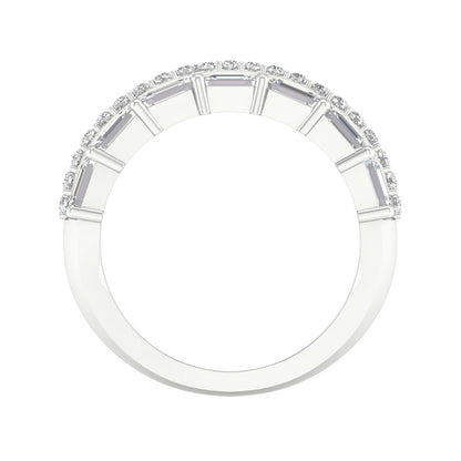 Adamante 3-3/4 ct. tw. Lab-Grown Emerald Cut & Round Diamond Multirow Ring in 14K White Gold close-up detail