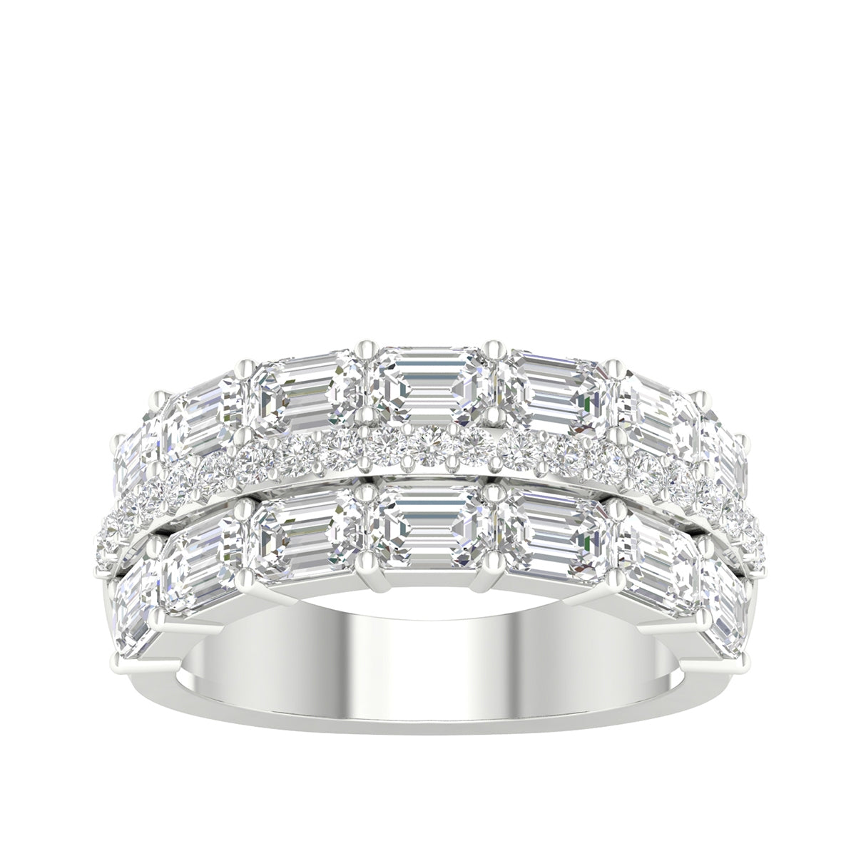 Adamante 3-3/4 ct. tw. Lab-Grown Emerald Cut & Round Diamond Multirow Ring in 14K White Gold