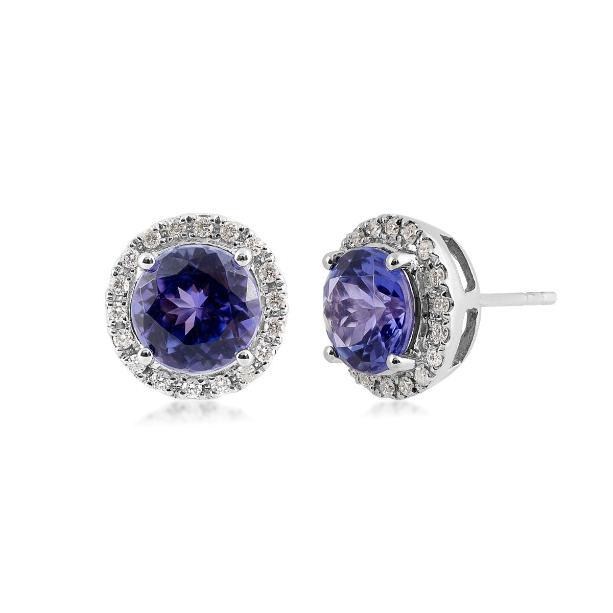 Round Tanzanite & 1/4 ct. tw. Diamond Halo Earrings in 14K White Gold (2)