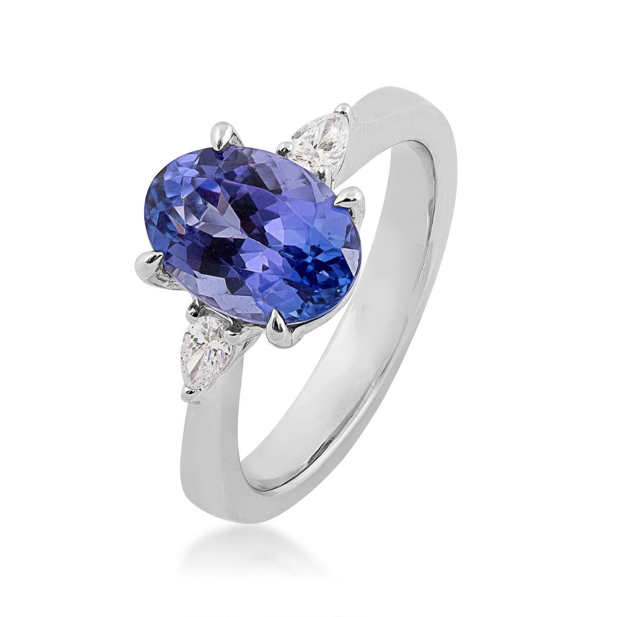 Oval Tanzanite & 1/5 ct. tw. Diamond Ring in 18K White Gold front view