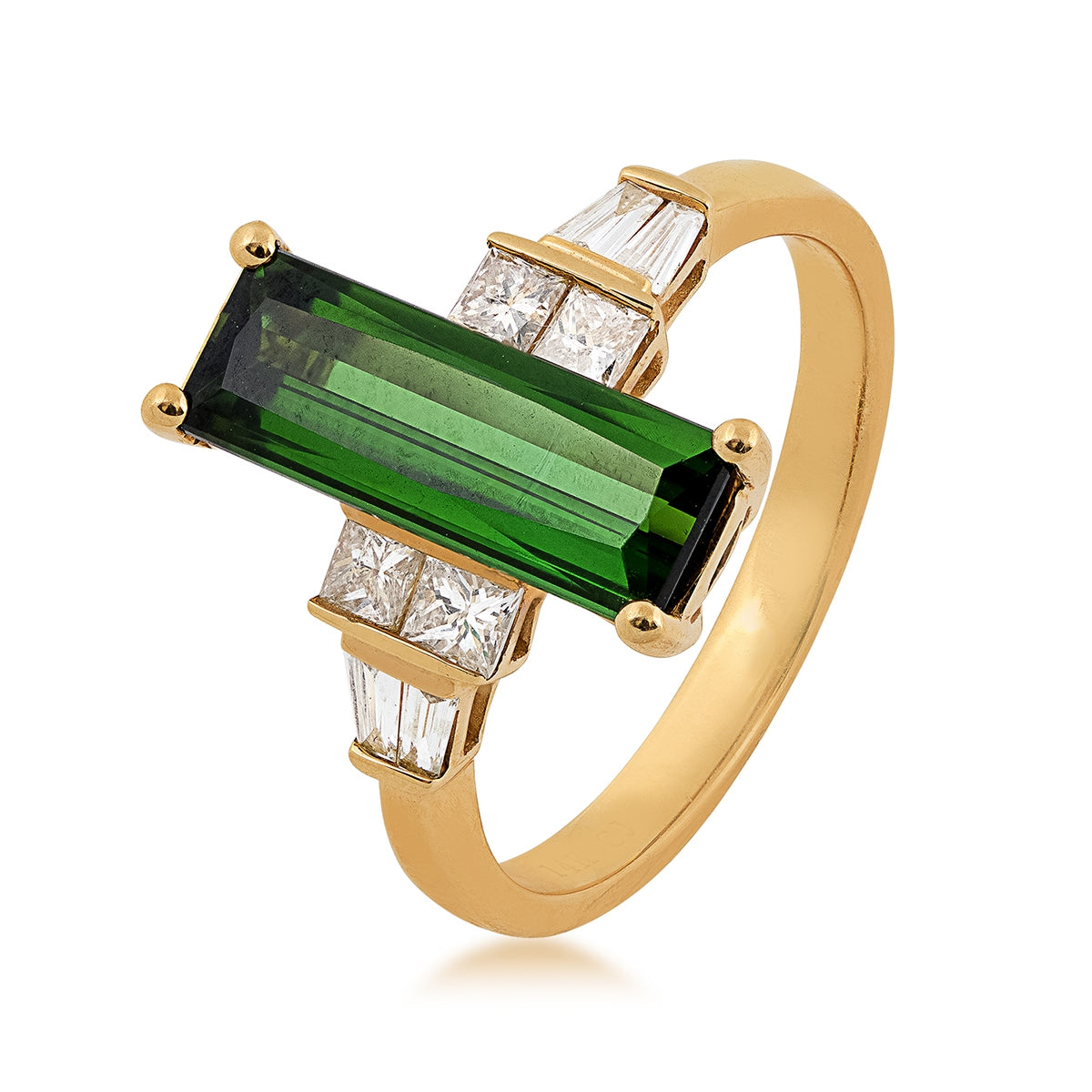 Green Tourmaline & 1/2 ct. tw. Diamond Ring in 14K Yellow Gold front view