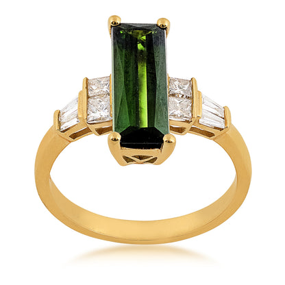 Green Tourmaline & 1/2 ct. tw. Diamond Ring in 14K Yellow Gold