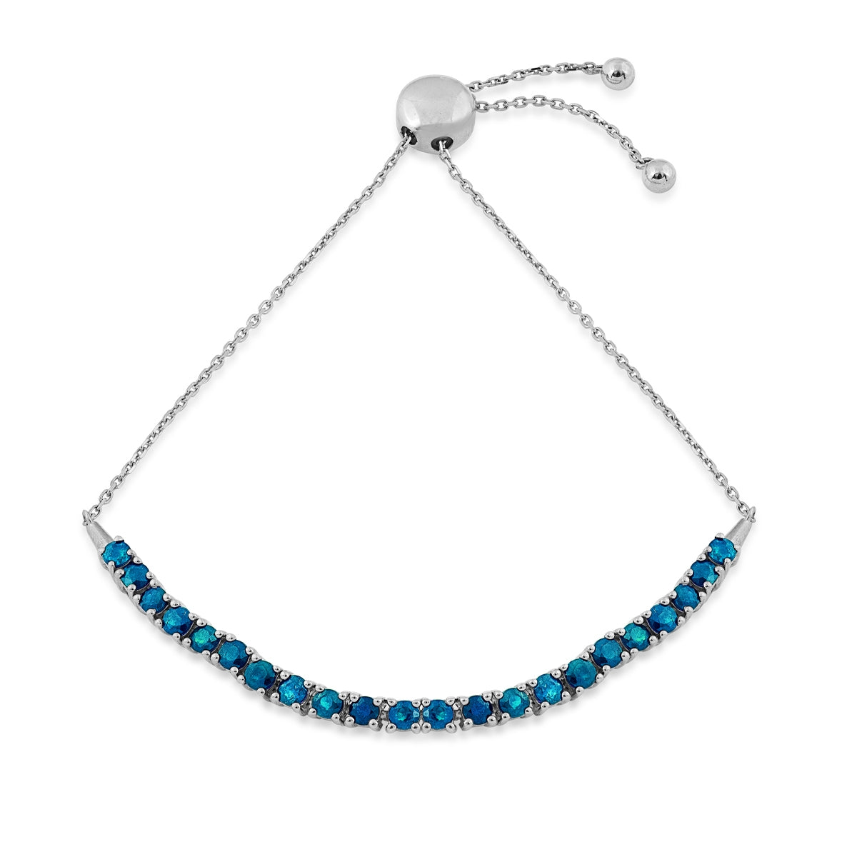 Round London Blue Topaz Bolo Bracelet in 10K White Gold