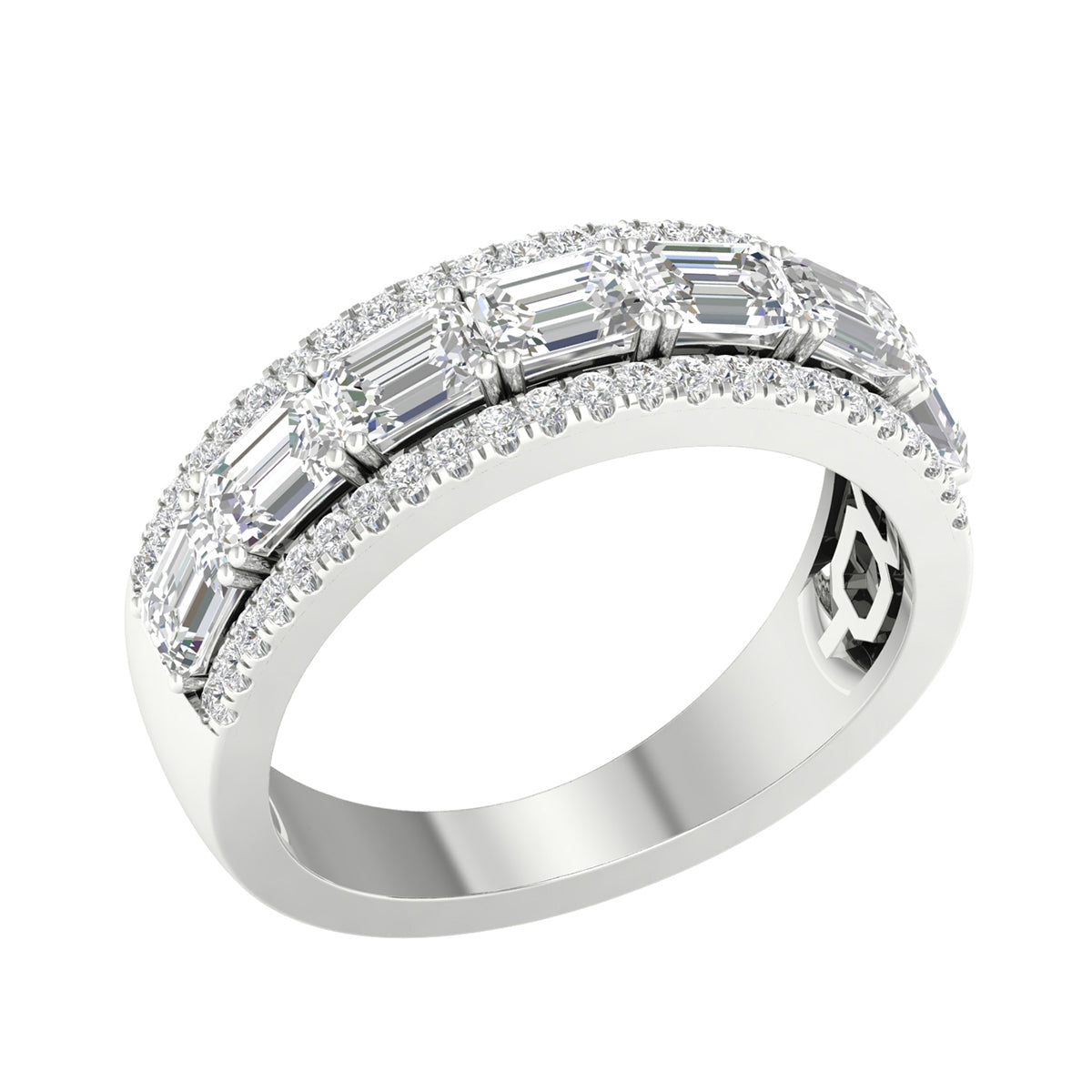 Adamante 2 ct. tw. Lab-Grown Emerald Cut & Round Diamond Multirow Anniversary Ring in 14K White Gold front view