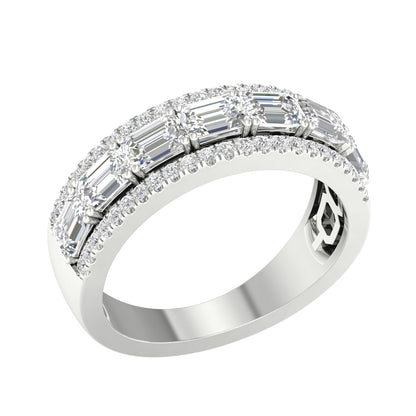 Adamante 2 ct. tw. Lab-Grown Emerald Cut & Round Diamond Multirow Anniversary Ring in 14K White Gold front view