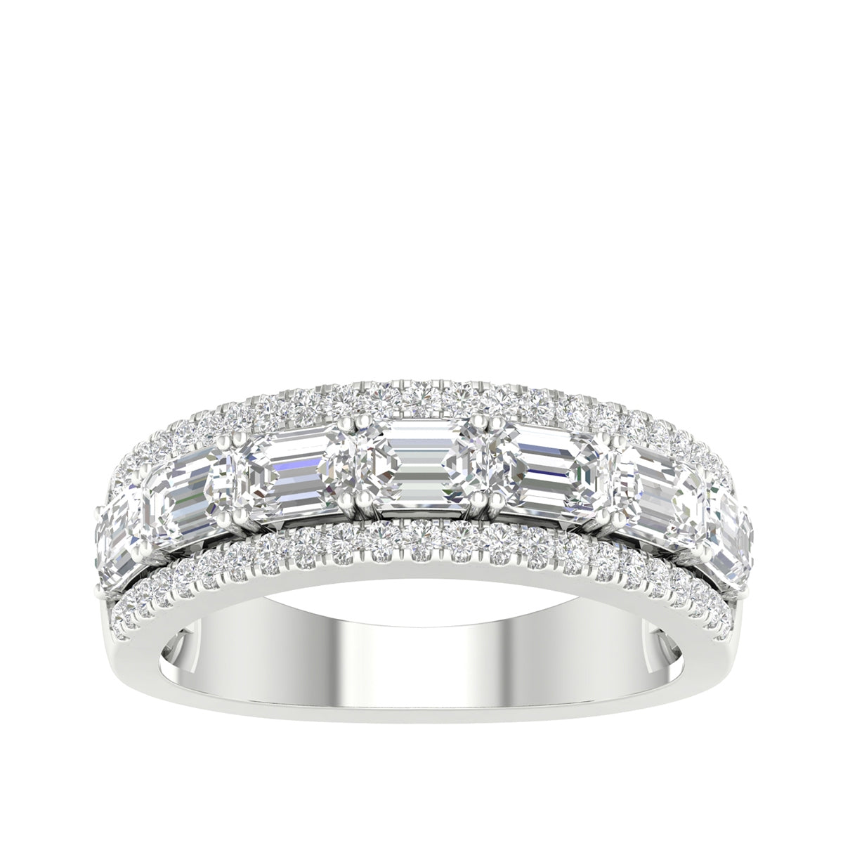 Adamante 2 ct. tw. Lab-Grown Emerald Cut & Round Diamond Multirow Anniversary Ring in 14K White Gold