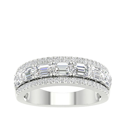 Adamante 2 ct. tw. Lab-Grown Emerald Cut & Round Diamond Multirow Anniversary Ring in 14K White Gold