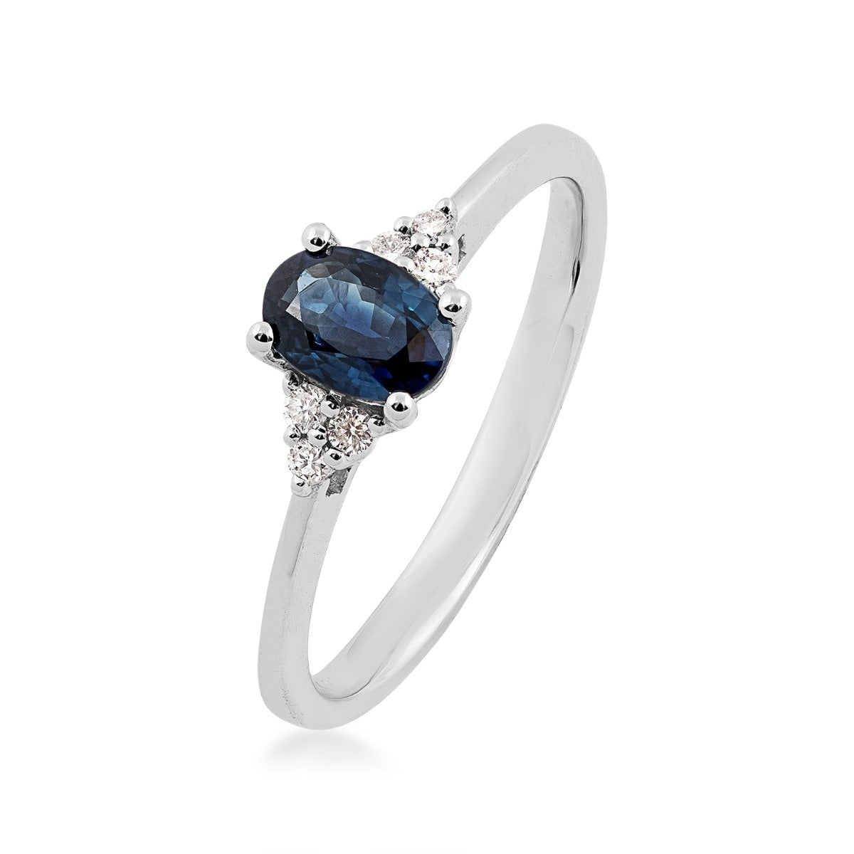Oval Sapphire & Diamond Accent Ring in 10K White Gold front view