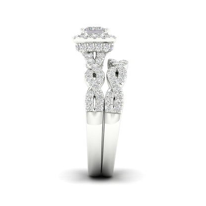 Adamante 1-5/8 ct. tw. Lab-Grown Princess Cut Diamond Halo Twist Wedding Set in 14K White Gold side profile
