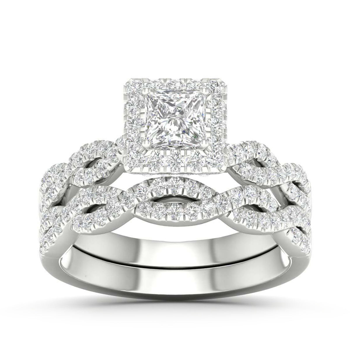 Adamante 1-5/8 ct. tw. Lab-Grown Princess Cut Diamond Halo Twist Wedding Set in 14K White Gold