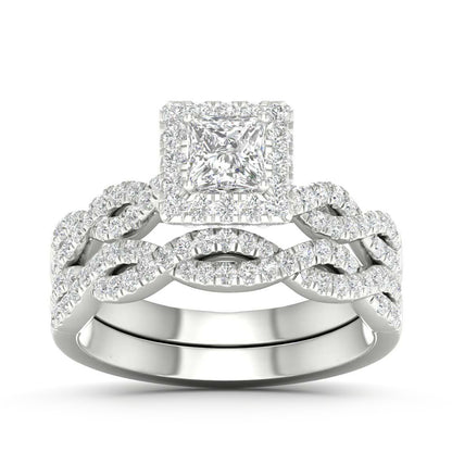 Adamante 1-5/8 ct. tw. Lab-Grown Princess Cut Diamond Halo Twist Wedding Set in 14K White Gold