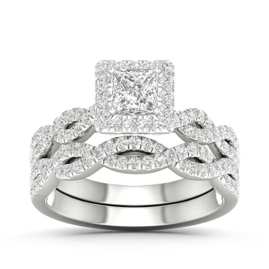 Adamante 1-5/8 ct. tw. Lab-Grown Princess Cut Diamond Halo Twist Wedding Set in 14K White Gold
