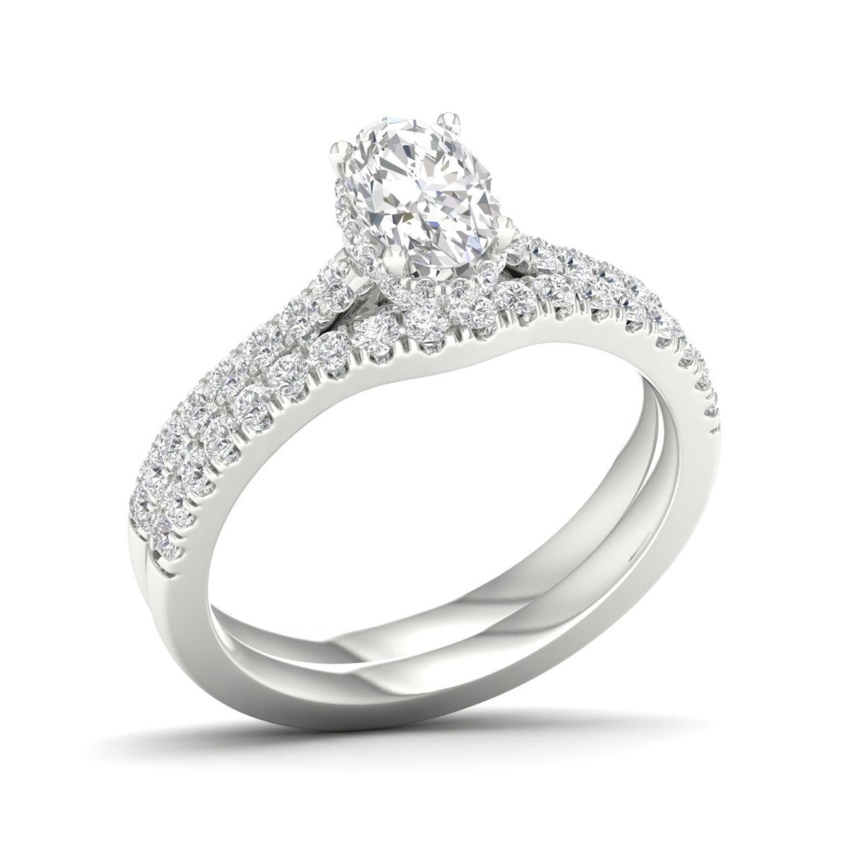 Adamante 1-1/3 ct. tw. Lab-Grown Oval Diamond Wedding Set in 14K White Gold front view