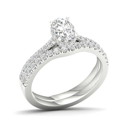 Adamante 1-1/3 ct. tw. Lab-Grown Oval Diamond Wedding Set in 14K White Gold front view