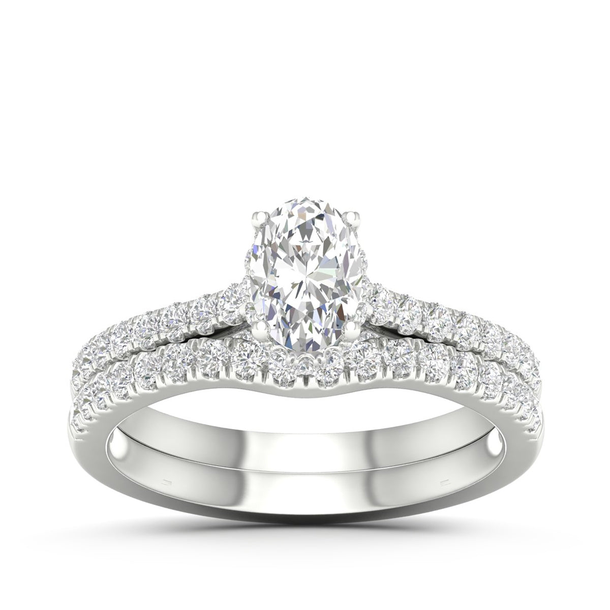Adamante 1-1/3 ct. tw. Lab-Grown Oval Diamond Wedding Set in 14K White Gold