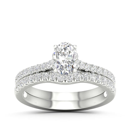 Adamante 1-1/3 ct. tw. Lab-Grown Oval Diamond Wedding Set in 14K White Gold