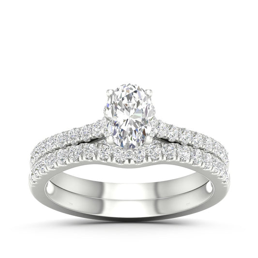 Adamante 1-1/3 ct. tw. Lab-Grown Oval Diamond Wedding Set in 14K White Gold