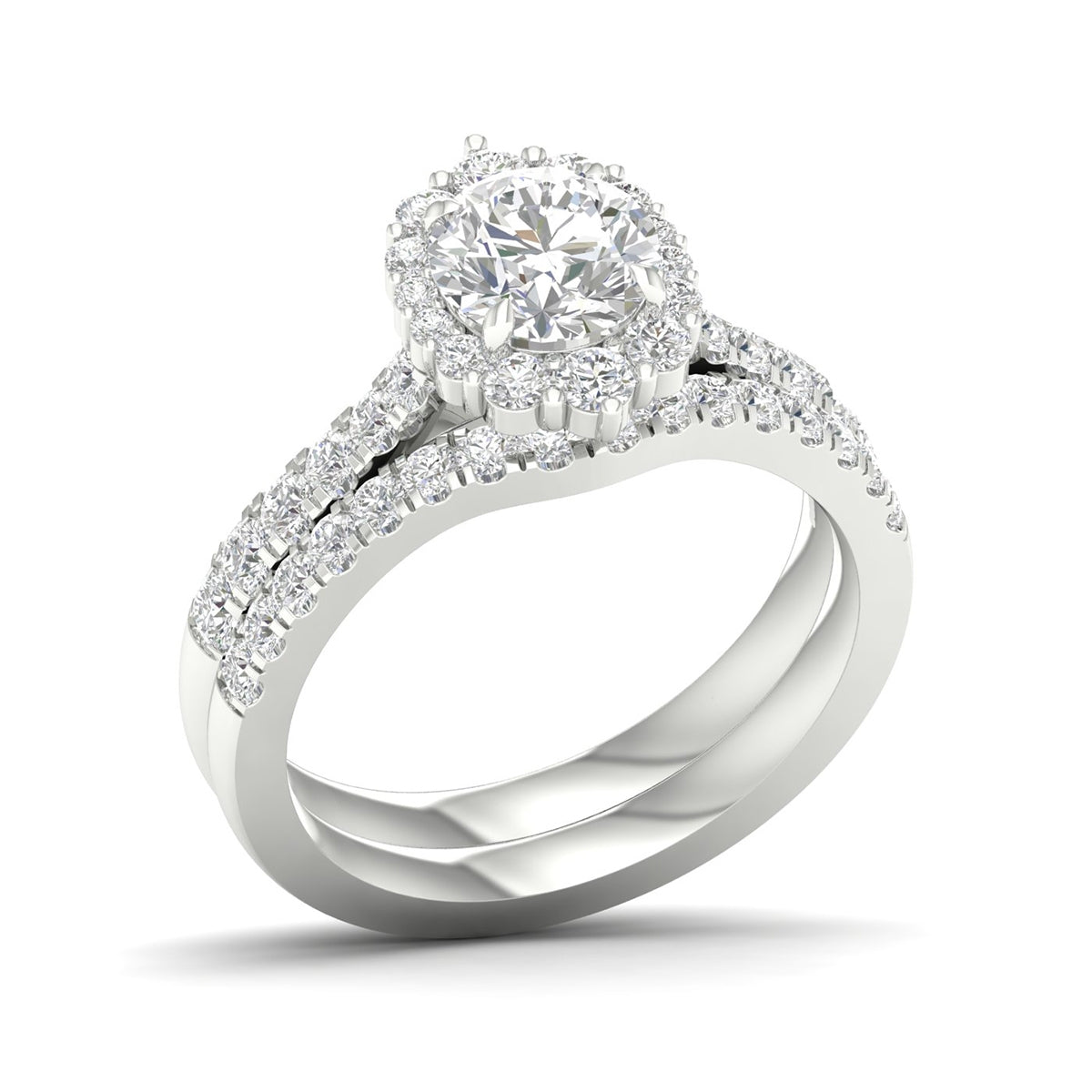 Adamante 1-3/4 ct. tw. Lab-Grown Round Brilliant Diamond Halo Wedding Set in 14K White Gold front view