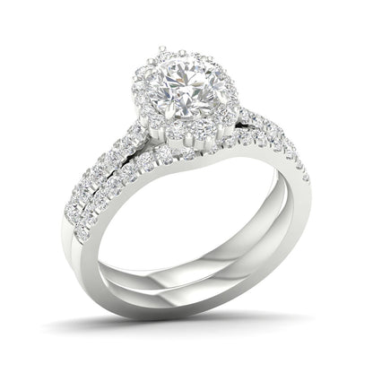 Adamante 1-3/4 ct. tw. Lab-Grown Round Brilliant Diamond Halo Wedding Set in 14K White Gold front view