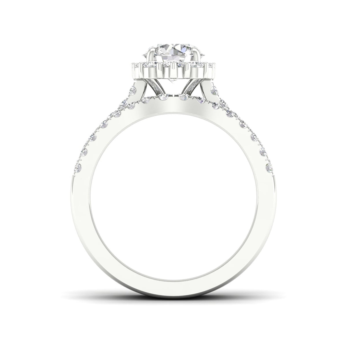 Adamante 1-3/4 ct. tw. Lab-Grown Round Brilliant Diamond Halo Wedding Set in 14K White Gold close-up detail