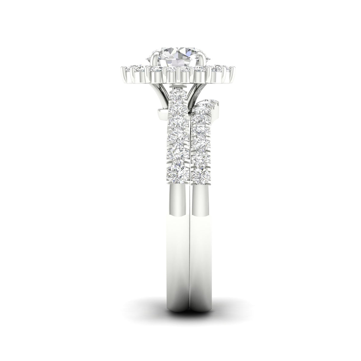 Adamante 1-3/4 ct. tw. Lab-Grown Round Brilliant Diamond Halo Wedding Set in 14K White Gold side profile
