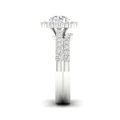 Adamante 1-3/4 ct. tw. Lab-Grown Round Brilliant Diamond Halo Wedding Set in 14K White Gold side profile