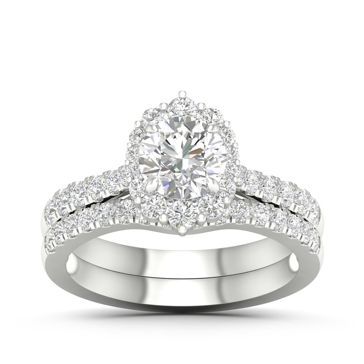 Adamante 1-3/4 ct. tw. Lab-Grown Round Brilliant Diamond Halo Wedding Set in 14K White Gold