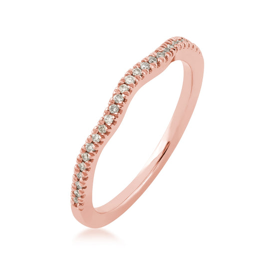 Perfect Match 1/10 ct. tw. Round Diamond Curved Stackable Anniversary Ring in 10K Pink Gold front view