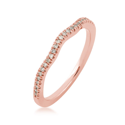 Perfect Match 1/10 ct. tw. Round Diamond Curved Stackable Anniversary Ring in 10K Pink Gold front view