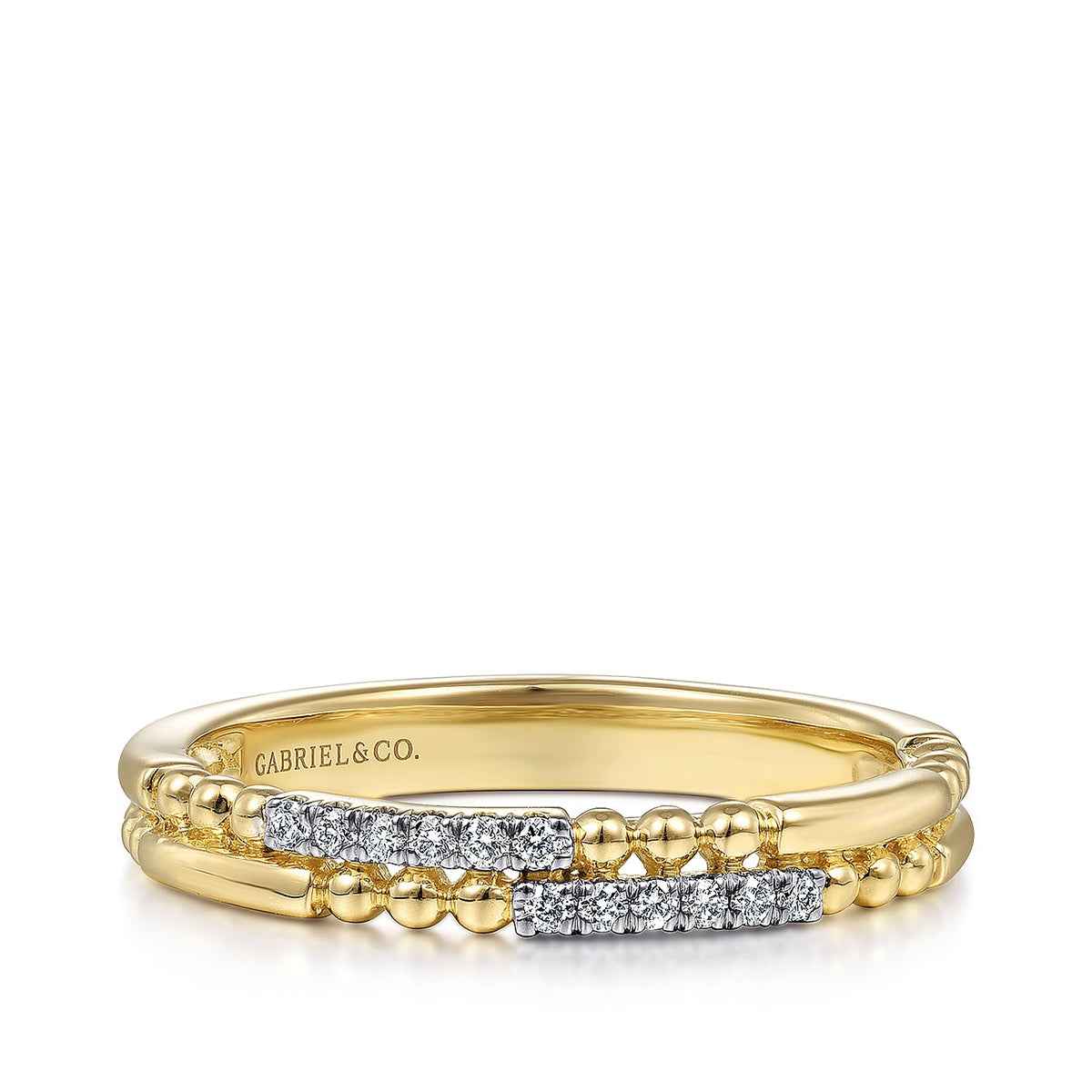 Gabriel & Co. 1/20 ct. tw. Diamond Two Row Beaded Stackable Ring in 14K Yellow Gold