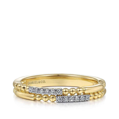Gabriel & Co. 1/20 ct. tw. Diamond Two Row Beaded Stackable Ring in 14K Yellow Gold