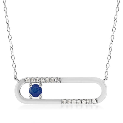 Round Sapphire & 1/8 ct. tw. Diamond Paperclip Necklace in Sterling Silver (2)