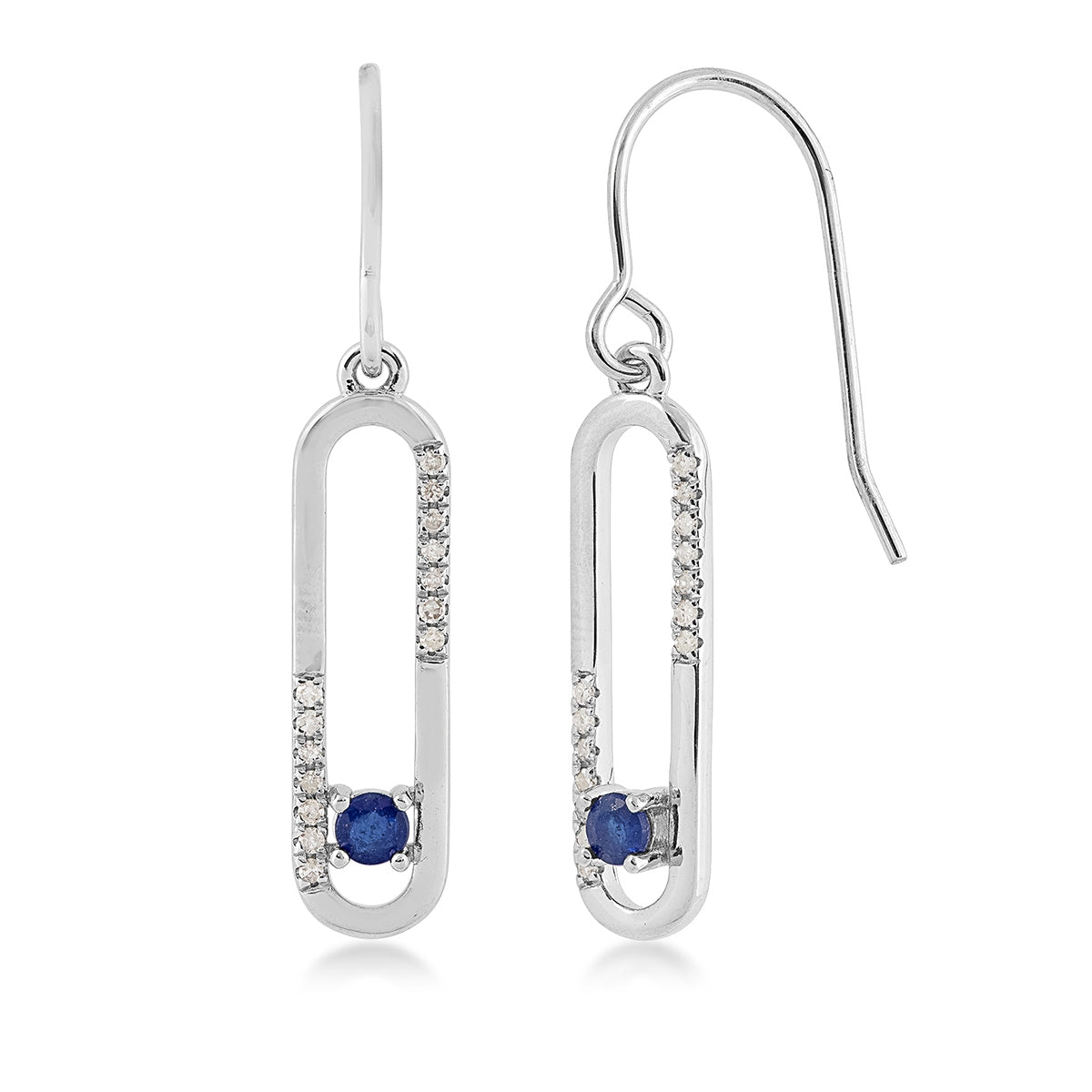 Round Sapphire & 1/7 ct. tw. Diamond Paperclip Dangle Earrings in Sterling Silver