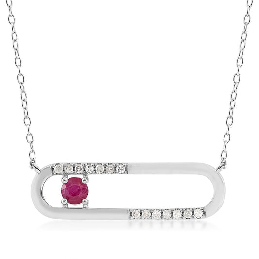 Round Ruby & 1/8 ct. tw. Diamond Paperclip Necklace in Sterling Silver (2)