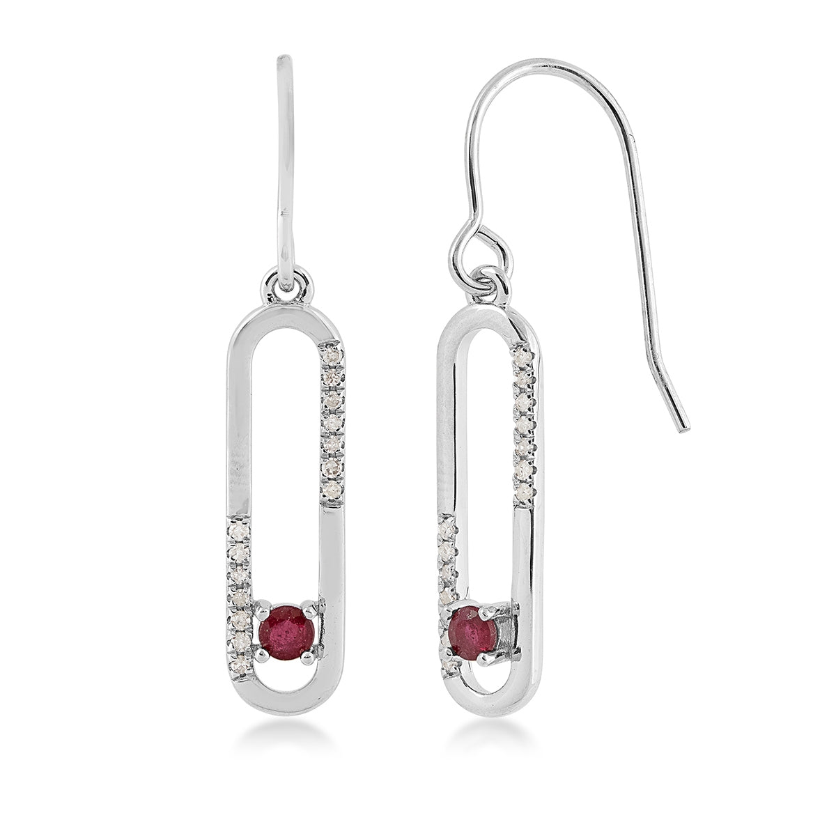 Round Ruby & 1/7 ct. tw. Diamond Dangle Earrings in Sterling Silver