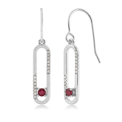 Round Ruby & 1/7 ct. tw. Diamond Dangle Earrings in Sterling Silver