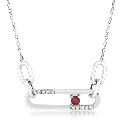 Round Ruby & 1/10 ct. tw. Diamond Paperclip Necklace in Sterling Silver (2)
