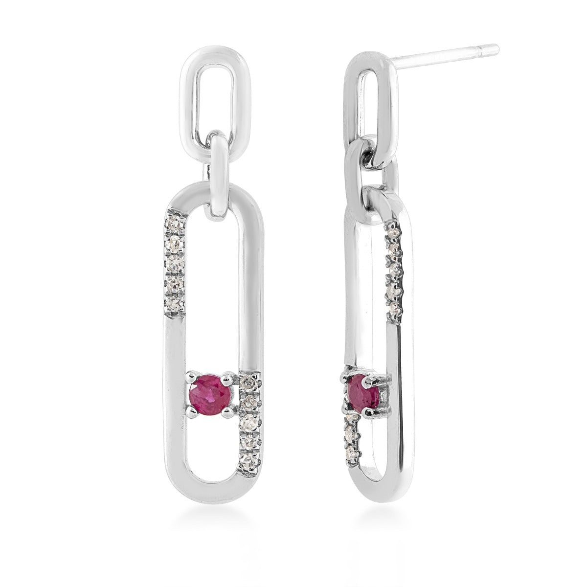 Round Ruby & 1/10 ct. tw. Diamond Paperclip Earrings in Sterling Silver