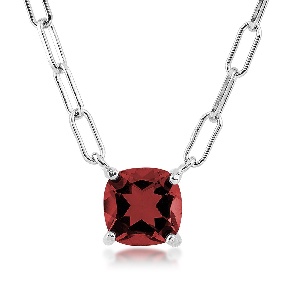 Cushion Garnet Necklace in Sterling Silver