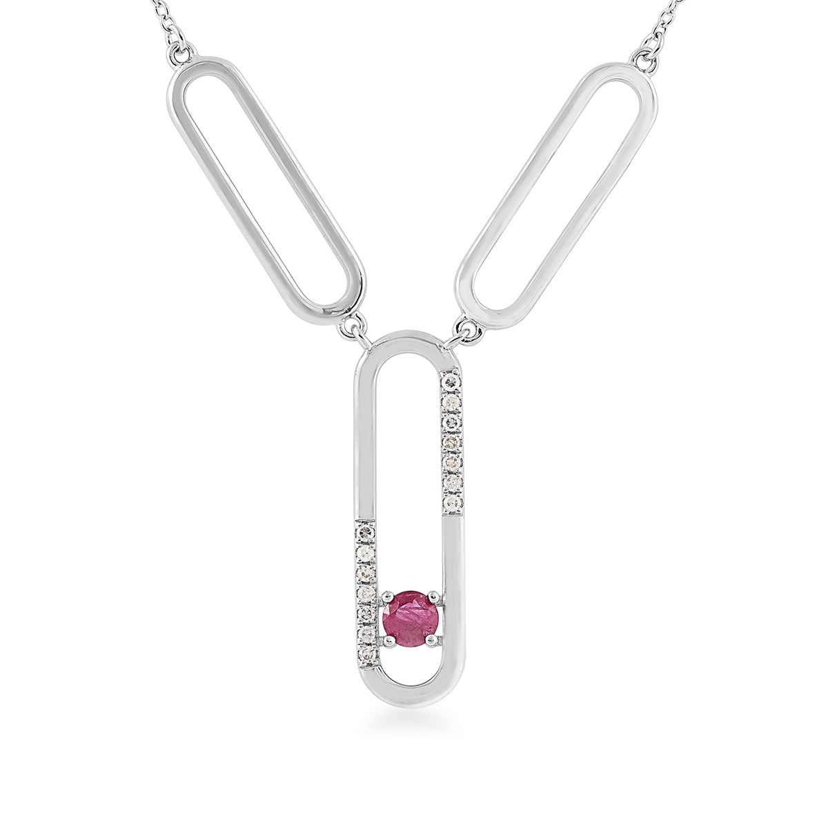 Round Ruby & 1/8 ct. tw. Diamond Paperclip Necklace in Sterling Silver