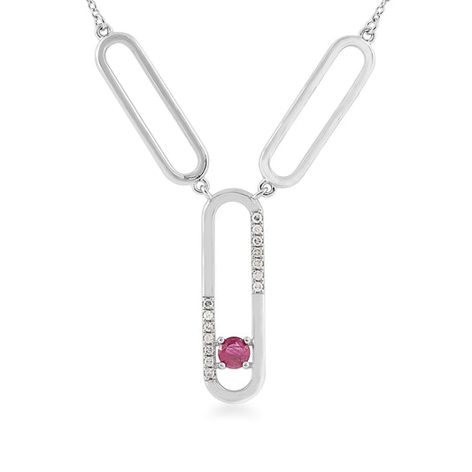 Round Ruby & 1/8 ct. tw. Diamond Paperclip Necklace in Sterling Silver