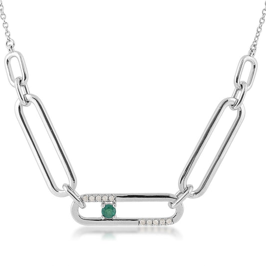 Round Emerald & 1/10 ct. tw. Diamond Paperclip Link Necklace in Sterling Silver
