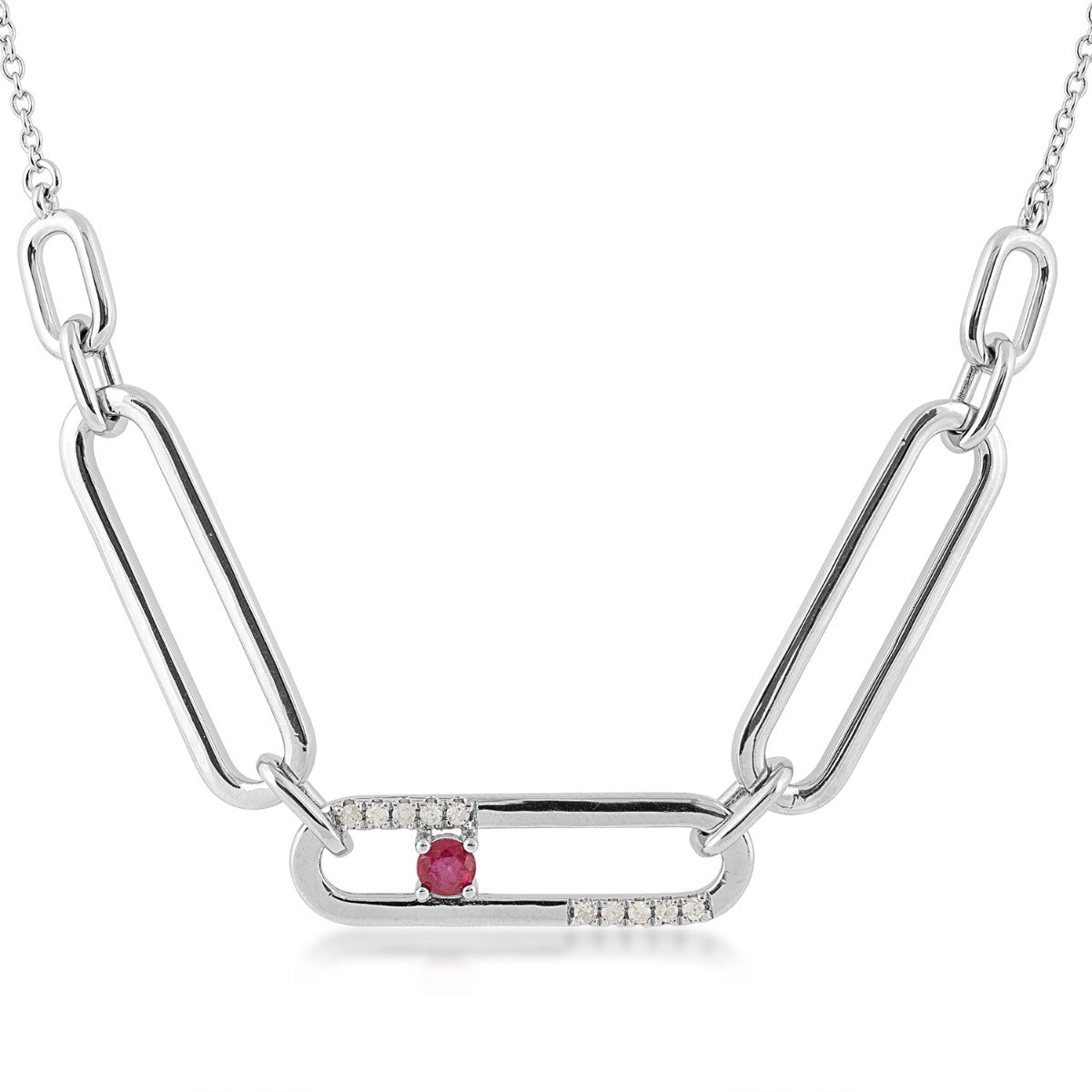 Round Ruby & 1/10 ct. tw. Diamond Paperclip Necklace in Sterling Silver