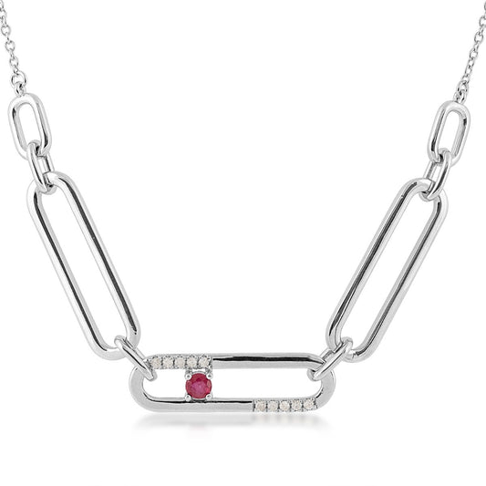 Round Ruby & 1/10 ct. tw. Diamond Paperclip Necklace in Sterling Silver