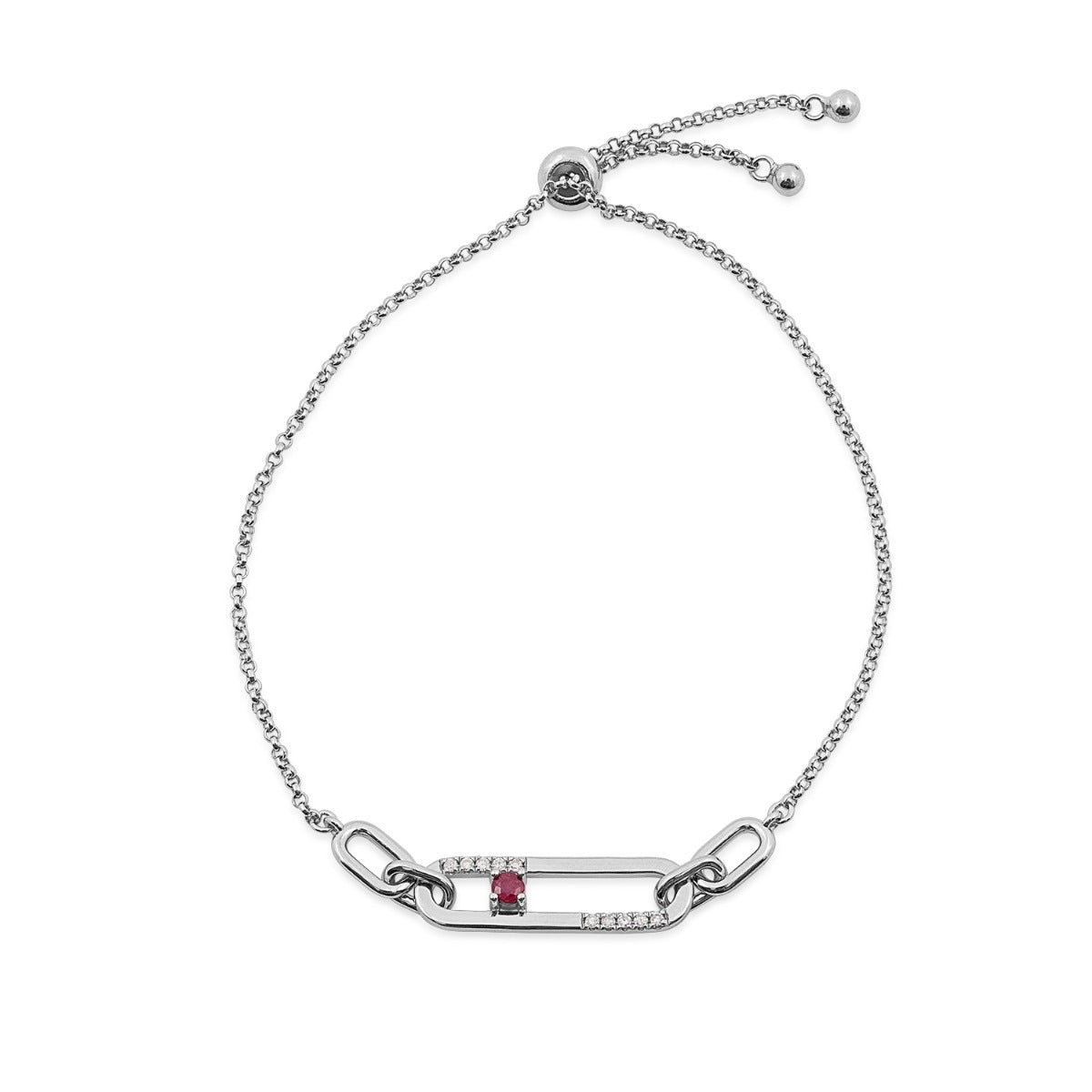 Round Ruby & 1/10 ct. tw. Diamond Paperclip Bolo Bracelet in Sterling Silver