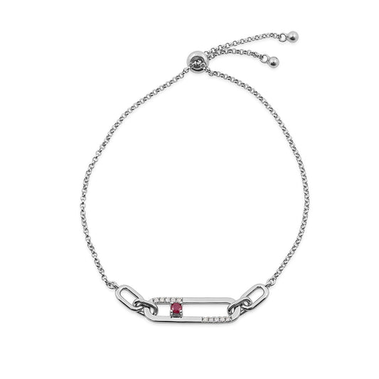 Round Ruby & 1/10 ct. tw. Diamond Paperclip Bolo Bracelet in Sterling Silver