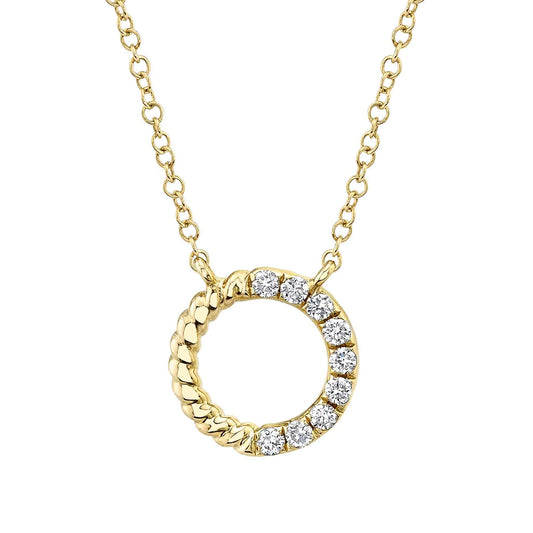 Shy Creation 1/8 ct. tw. Diamond Split Rope Circle Necklace in 14K Yellow Gold