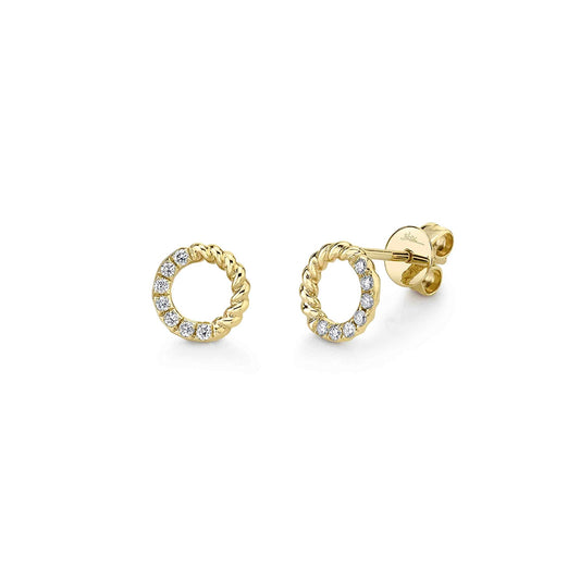 Shy Creation 1/8 ct. tw. Diamond Split Rope Circle Earrings in 14K Yellow Gold
